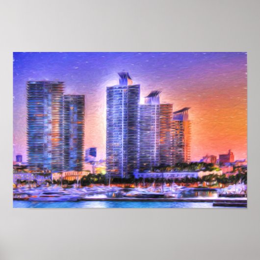 Poster Sunrise de Miami Skyline (Devant)