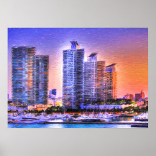 Poster Sunrise de Miami Skyline