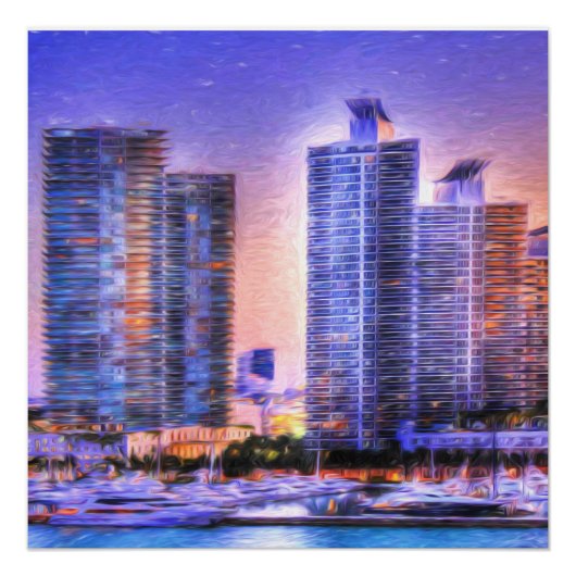 Poster Sunrise de Miami Skyline (Devant)