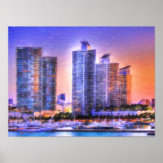 Poster Sunrise de Miami Skyline (Devant)