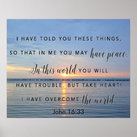 Poster Sunrise encouragement verset biblique Jean 16:33 (Devant)