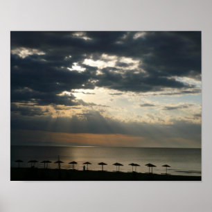 Poster Sunrise over beach in Greece Scenic Seascape Photo