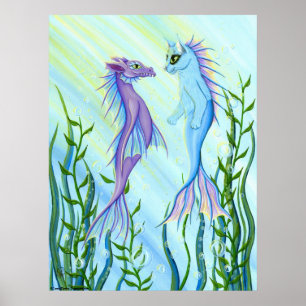 Poster Sunrise Swim, Sea Dragon & Mermaid Cat Imaginaire