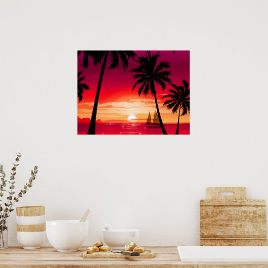 Poster Sunset and Sailboat (Cuisine)