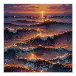 Poster sunset at ocean wall art