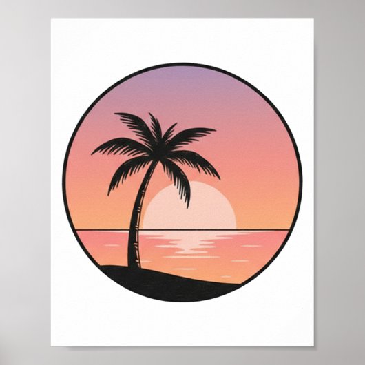 Poster Sunset Beach Badge – Minimalist Hand-Drawn  (Devant)