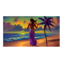 Sunset Beach femme bleu mer coulant soleil violet