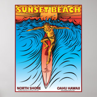 POSTER SUNSET BEACH HAWAII SURFBREAK SURF SURF