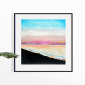Poster Sunset Beach Pink Blue Art