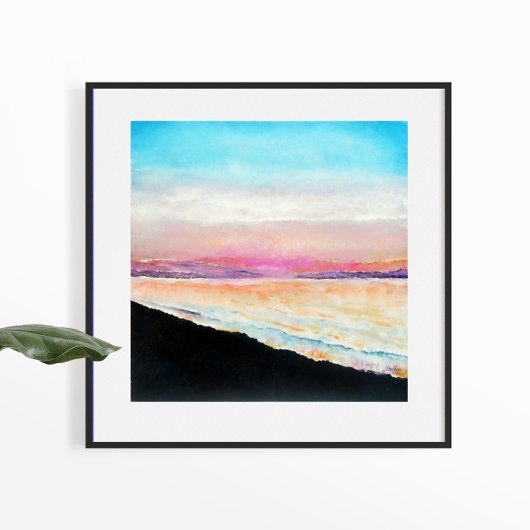Poster Sunset Beach Pink Blue Art