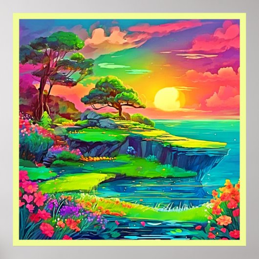 Poster Sunset Cliff Paradise Art (Devant)