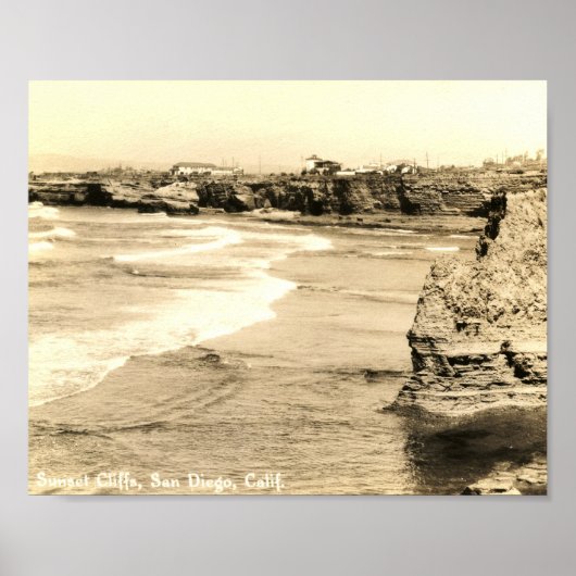 Poster Sunset Cliffs, San Diego, Californie Vintage (Devant)