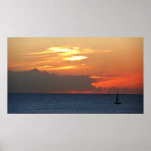 Poster Sunset Clouds and Sailboat Seascape
