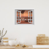Poster Sunset Coast Beach Ocean Faux Fenêtre Vue (Cuisine)