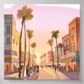 Poster Sunset Coastal Town | Aquarelle côtière des palmie (Devant)