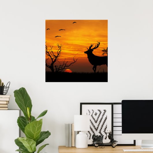 Poster Sunset Deer Silhouette (Bureau à domicile)