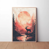 Poster Sunset Deer Silhouette esthétique Design