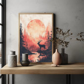 Poster Sunset Deer Silhouette esthétique Design