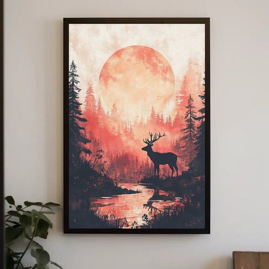 Poster Sunset Deer Silhouette esthétique Design