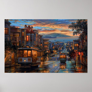 Poster Sunset du téléphérique de San Francisco - Rainy Re
