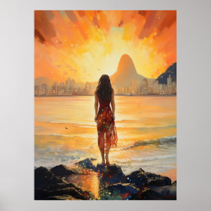 Poster Sunset girl, Rio de janeiro, Femme, Romantique