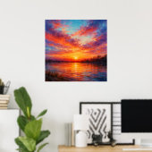 Poster Sunset Lake - Pastel Painting Style Art (Bureau à domicile)
