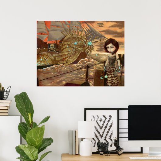 Poster Sunset Maritime - Steampunk Pirates Art Imprimer (Bureau à domicile)