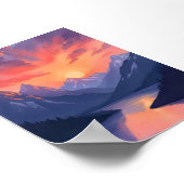 Poster Sunset Mountain Range | Paysage du lac Watercolor (Coin)