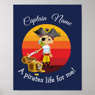 Poster Sunset Nautical Blue Boy Party Pirate