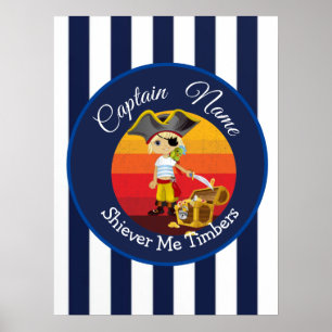 Poster Sunset Nautical Stripes Boy Party Pirate
