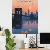 Poster Sunset New York - Brooklyn Bridge Silhouette (Bureau à domicile)
