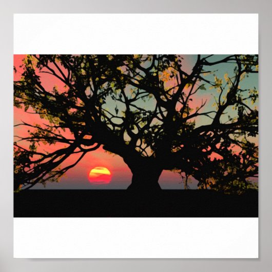 Poster Sunset Oak Tree (Devant)