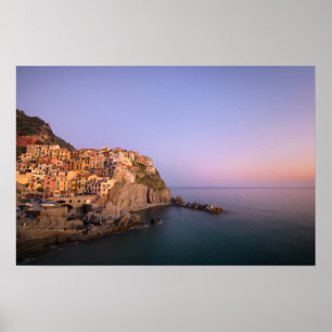 Poster Sunset over Manarola village in Cinque Terre