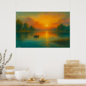 Poster Sunset Solitude - Fisherman in Golden Reflection (Cuisine)