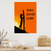 Poster Sunset Surfer Girl avec planche de surf, soleil, S (Cuisine)