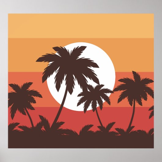 Poster Sunset Tropical Palm Beach Vintage (Devant)