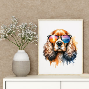 Poster Sunset Vibe Cocker Spaniel Aquarelle Chien Art mur