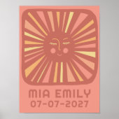 Poster Sunshine Cute Sun CUSTOM BÉBÉ NOM ANNIVERSAIRE Art (Devant)