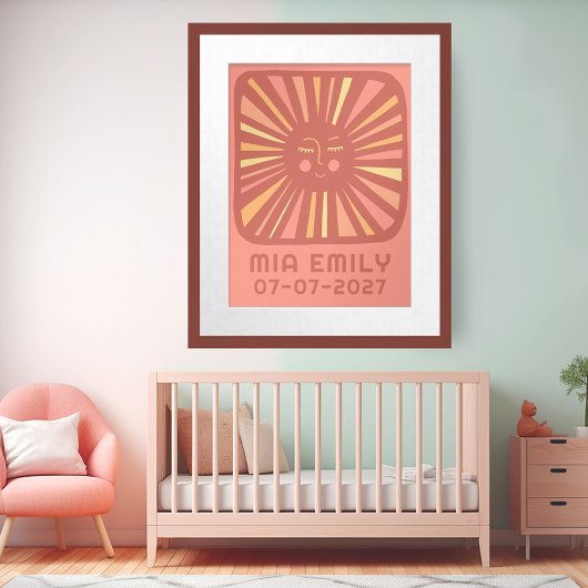Poster Sunshine Cute Sun CUSTOM BÉBÉ NOM ANNIVERSAIRE Art