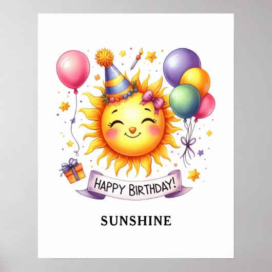 Poster Sunshine Nom personnalisé Joyeux anniversaire (Devant)