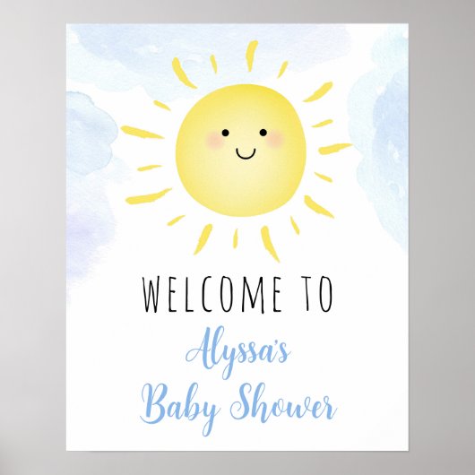Poster Sunshine Nuages Blue Boy Baby shower Bienvenue (Devant)