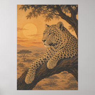Poster Sunward III — Léopard au coucher du soleil
