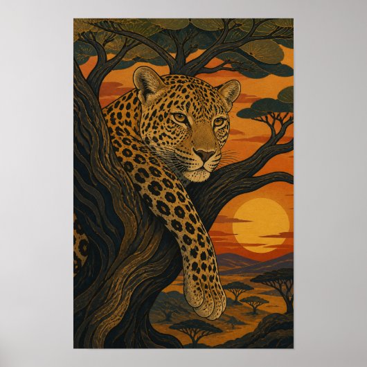 Poster Sunward III — Léopard au coucher du soleil (Devant)
