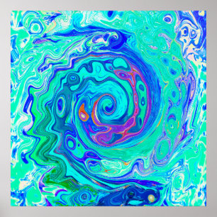 Poster Super Abstrait Ocean Blue et Green Liquid Swirl