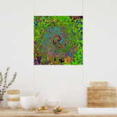 Poster Super Abstrait Retro Lime Green et Blue Swirl (Cuisine)