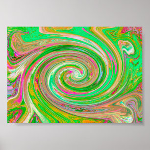 Poster Super Abstrait rétro vert et rose chaud