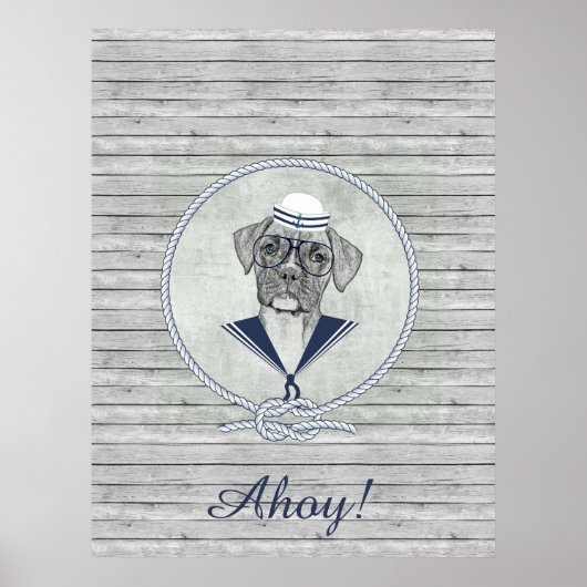 Poster Super adorable adorable voilier ahoy boxer chien (Devant)