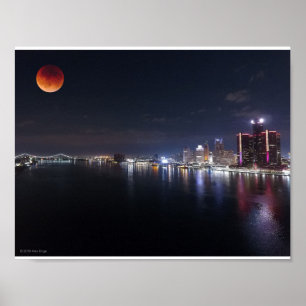 Poster Super Blood Wolf Moon sur drone photo Detroit