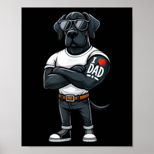 Poster Super Danse J'Aime Papa Drôle Chien Tatouage