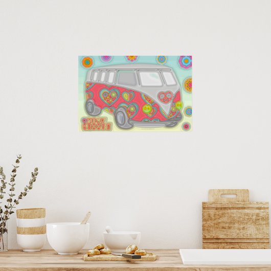 Poster Super Flower Power 60s Hippy Van (Cuisine)